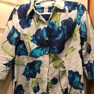 Sag Harbor eyelet blouse with 3/4 length sleeve